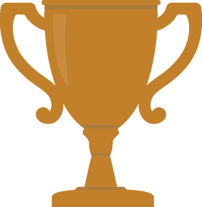 A gold trophy with a decorative design and two handles.
