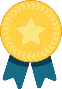 Illustration of a gold medal with a star in the center and a laurel wreath design.
